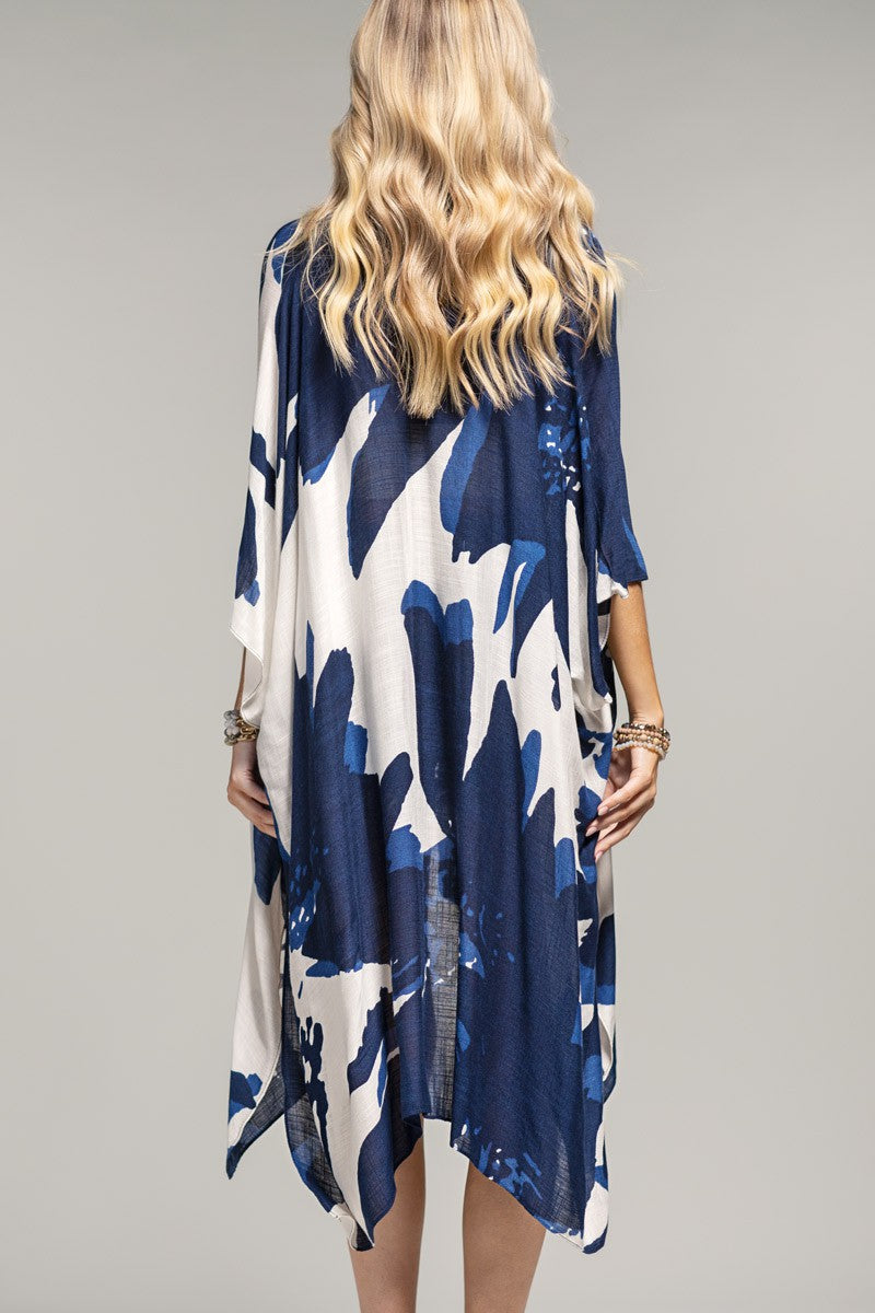 Ocean Bloom Kimono Wrap Navy