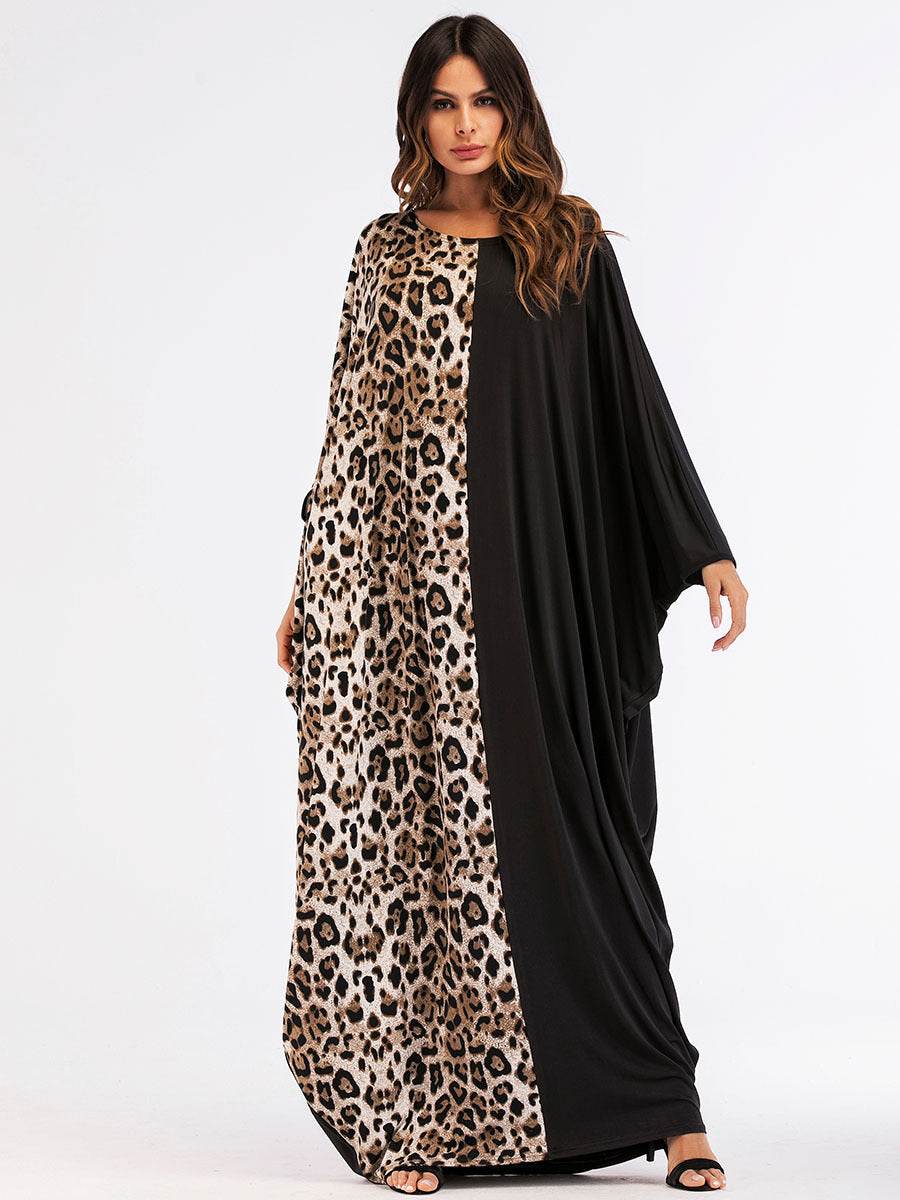 Leopard Knit Bat Sleeve Dress Muslim Robe Ramadan - Concordia Style Boutique