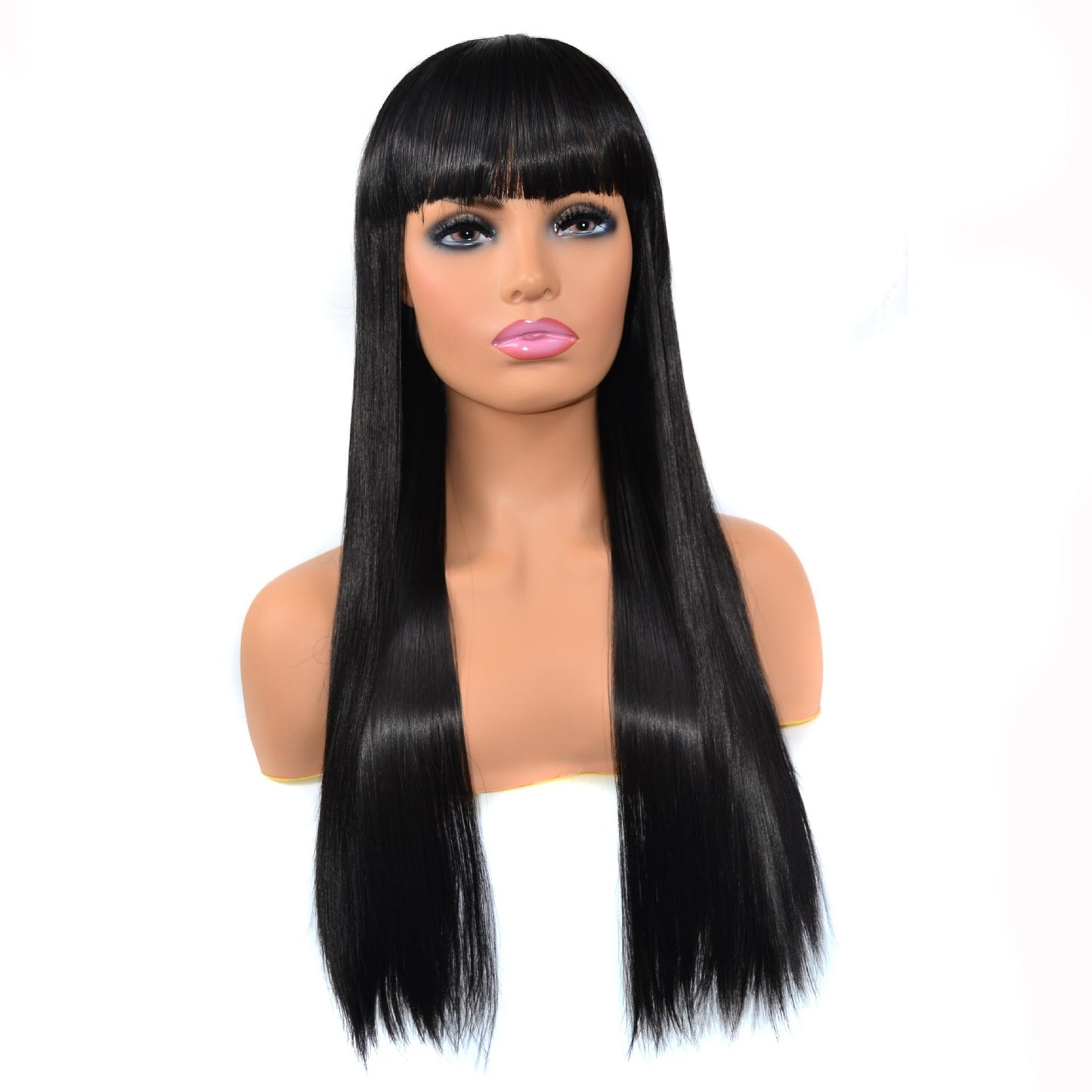 Amazon African Wig - Long Straight Hair with Full Bangs and Flat Bangs - Concordia Style Boutique