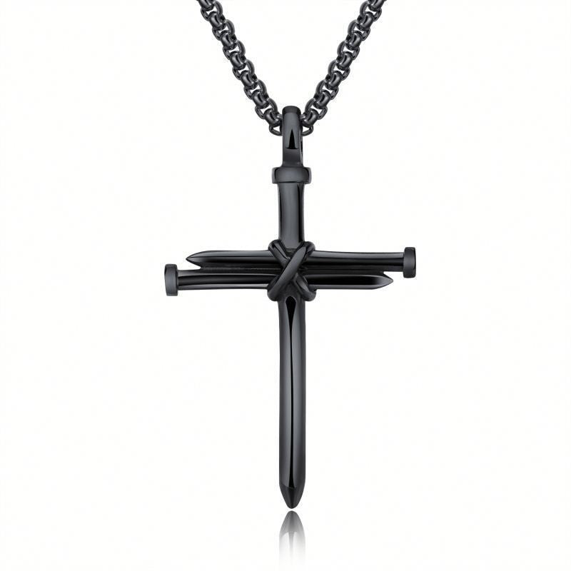 Steel/ Gold /Black Fashion Iron Nail Cross Pendant Necklace - Stainless Steel - 3mm Round - Concordia Style Boutique