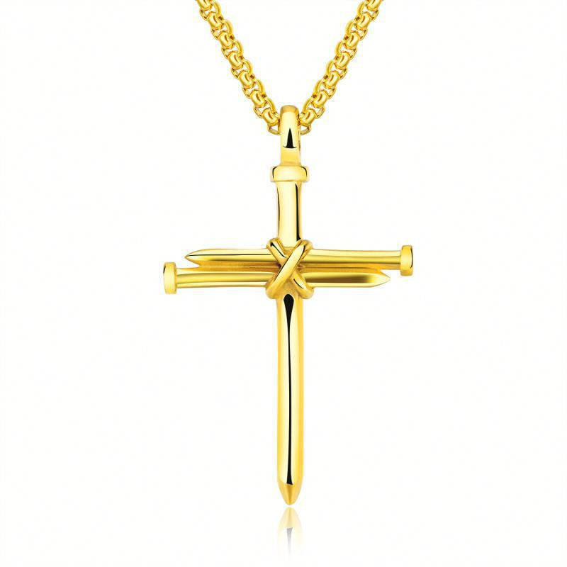 Steel/ Gold /Black Fashion Iron Nail Cross Pendant Necklace - Stainless Steel - 3mm Round - Concordia Style Boutique