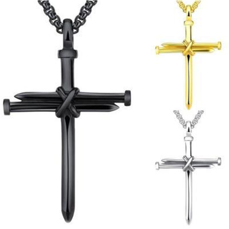 Steel/ Gold /Black Fashion Iron Nail Cross Pendant Necklace - Stainless Steel - 3mm Round - Concordia Style Boutique