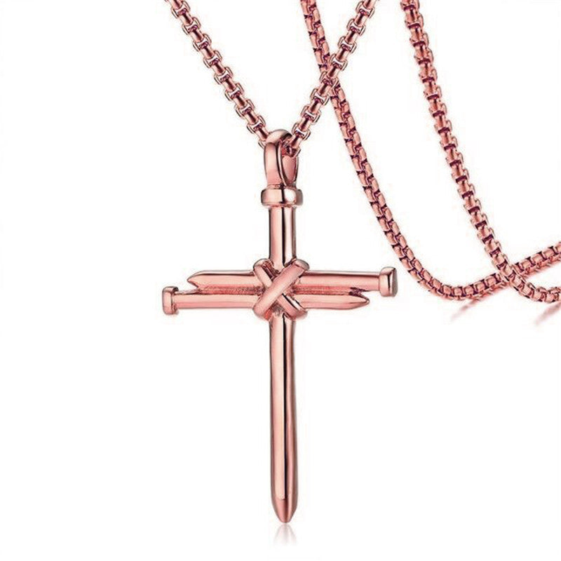 Steel/ Gold /Black Fashion Iron Nail Cross Pendant Necklace - Stainless Steel - 3mm Round - Concordia Style Boutique