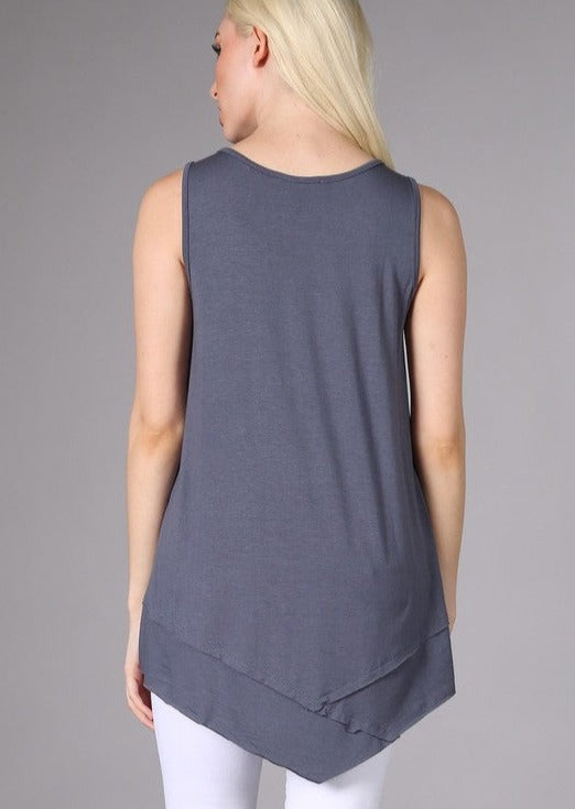 Flattering Sleeveless Tunic Slate Grey Made in USA - Concordia Style Boutique