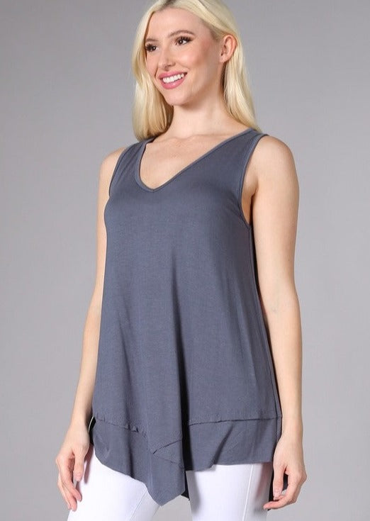 Flattering Sleeveless Tunic Slate Grey Made in USA - Concordia Style Boutique