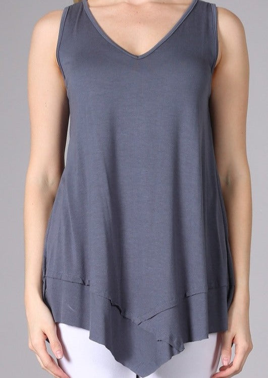 Flattering Sleeveless Tunic Slate Grey Made in USA - Concordia Style Boutique