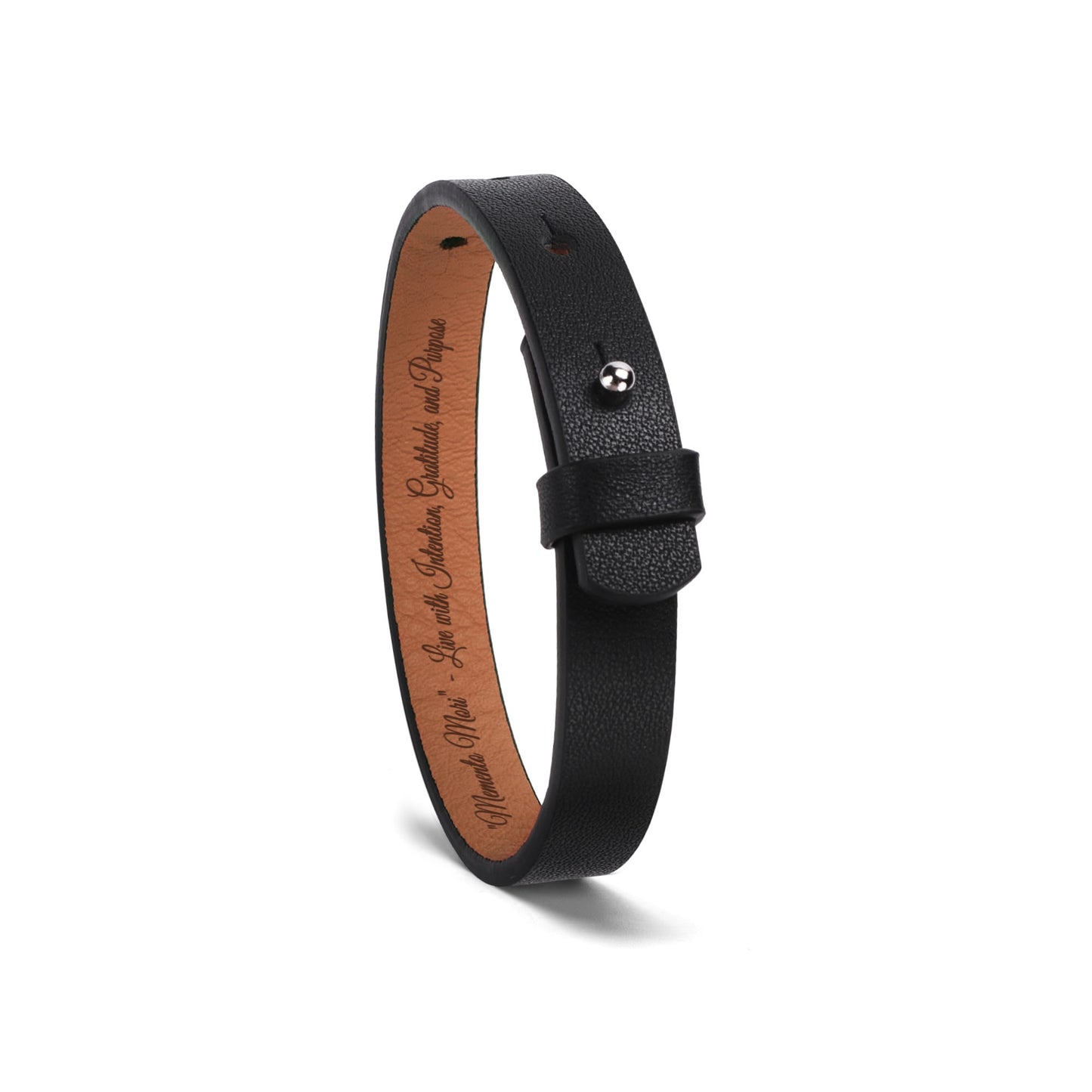 Engraved Black Leather Bracelet - "Memento Mori" - Live with Intention, Gratitude, and Purpose - Premium Bracelet from Concordia Style Boutique - Just $18.58! Shop now at Concordia Style Boutique