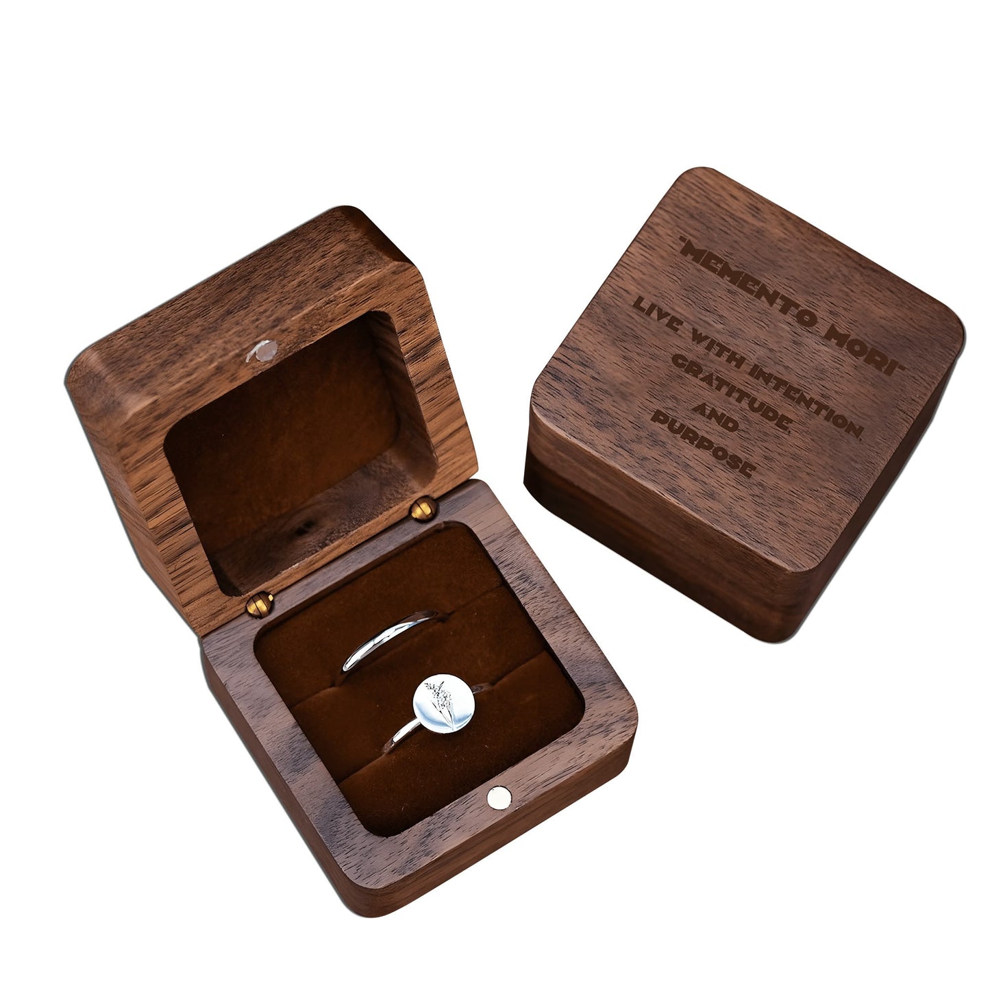 Engraved Wood Ring Holder Box - "Memento Mori" - Live with Intention, Gratitude, and Purpose - Premium Ring Holder from Concordia Style Boutique - Just $30.98! Shop now at Concordia Style Boutique