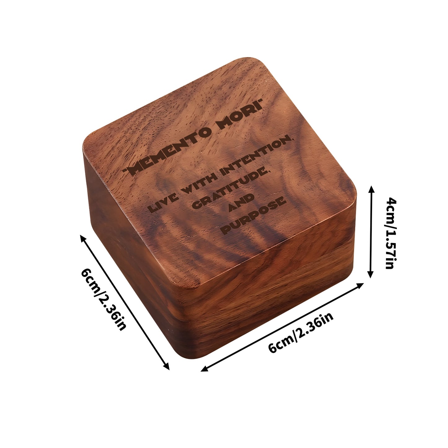 Engraved Wood Ring Holder Box - "Memento Mori" - Live with Intention, Gratitude, and Purpose - Premium Ring Holder from Concordia Style Boutique - Just $30.98! Shop now at Concordia Style Boutique