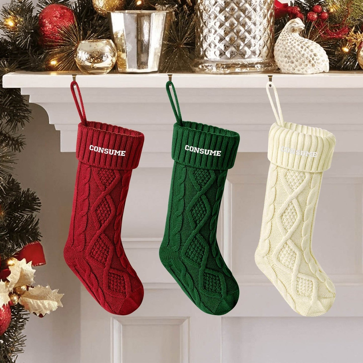 Embroidered Text Christmas Stockings (Green or Red Only) - Concordia Style Boutique