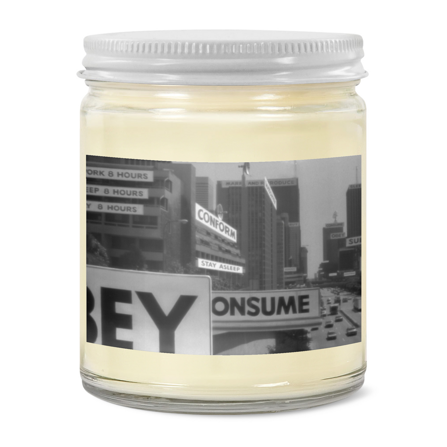 "Obey" - 9 oz - Clear Jar Candle | 3"x2" White Label | White Lid