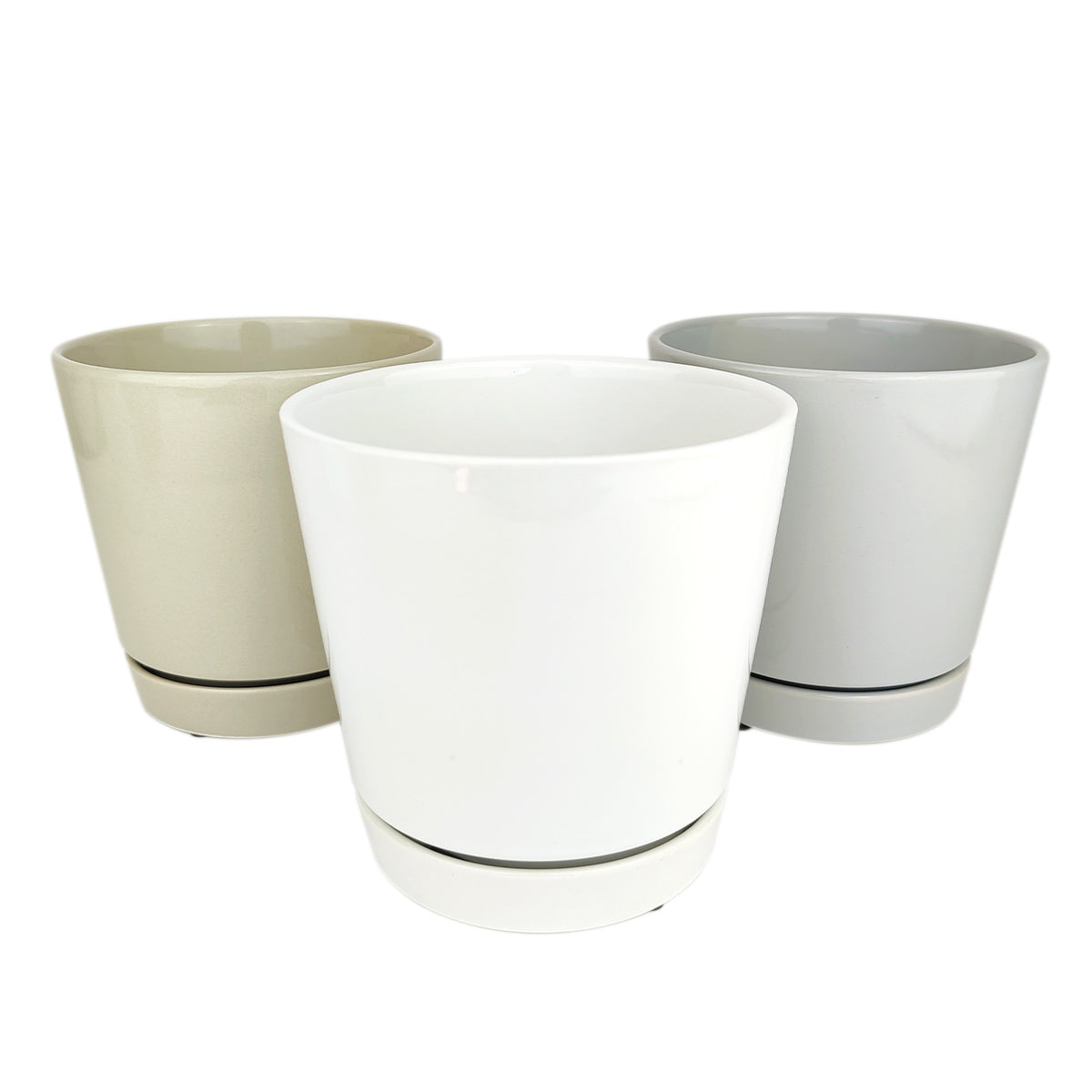 Pack of 3 Minimalist Ceramic Pots (White, Gray and Oatmeal)