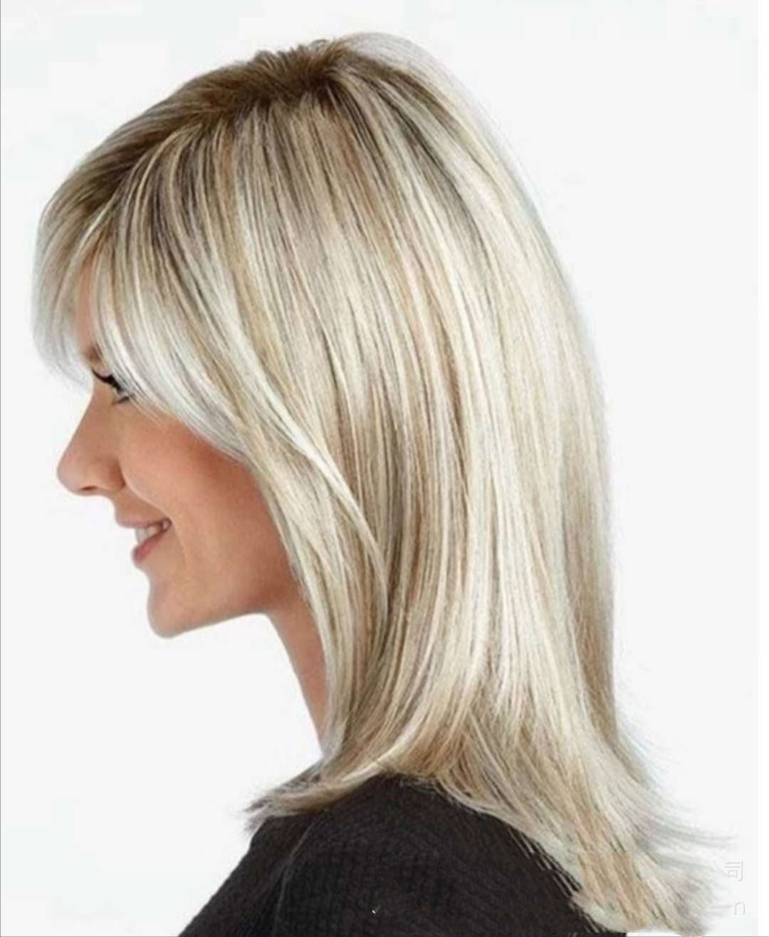 Wig - Medium Long Hair with Platinum Highlights - Brown Gradient Dyed Chemical Fiber Hair - Concordia Style Boutique