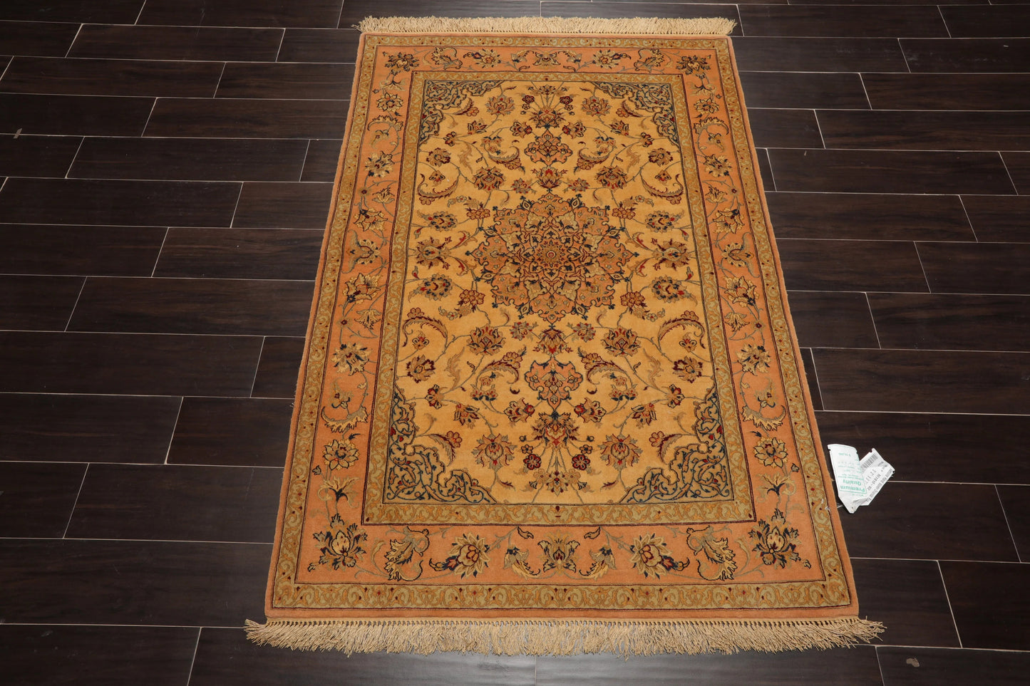 3' 1''x5' 2'' Hand Knotted 100% Pure Silk Traditional Isfahan with 400 KPSI Oriental Area Rug Gold, Peach Color - Concordia Style Boutique