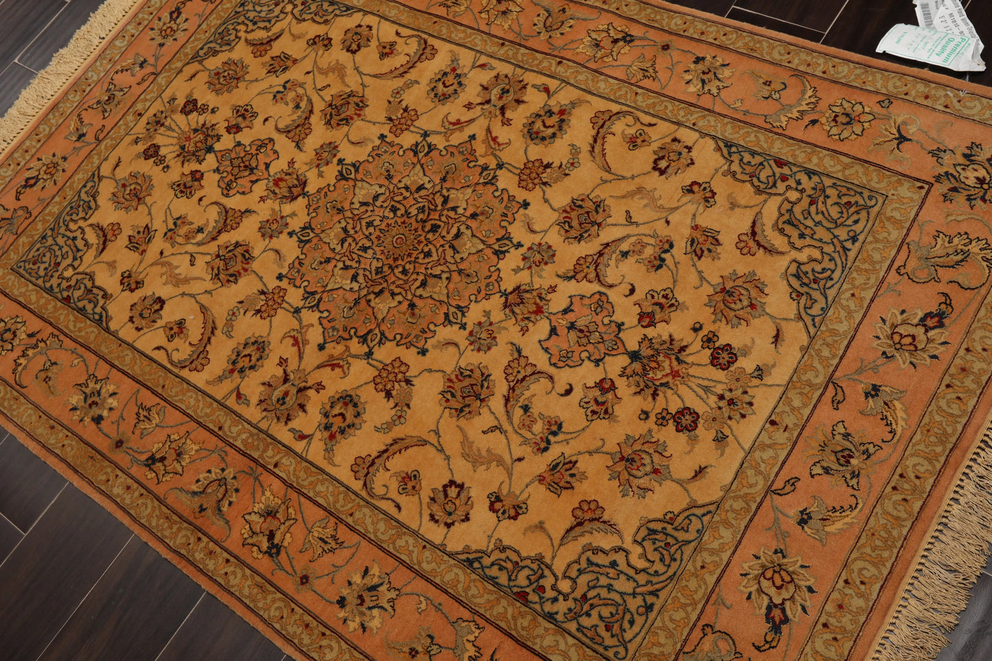 3' 1''x5' 2'' Hand Knotted 100% Pure Silk Traditional Isfahan with 400 KPSI Oriental Area Rug Gold, Peach Color - Concordia Style Boutique
