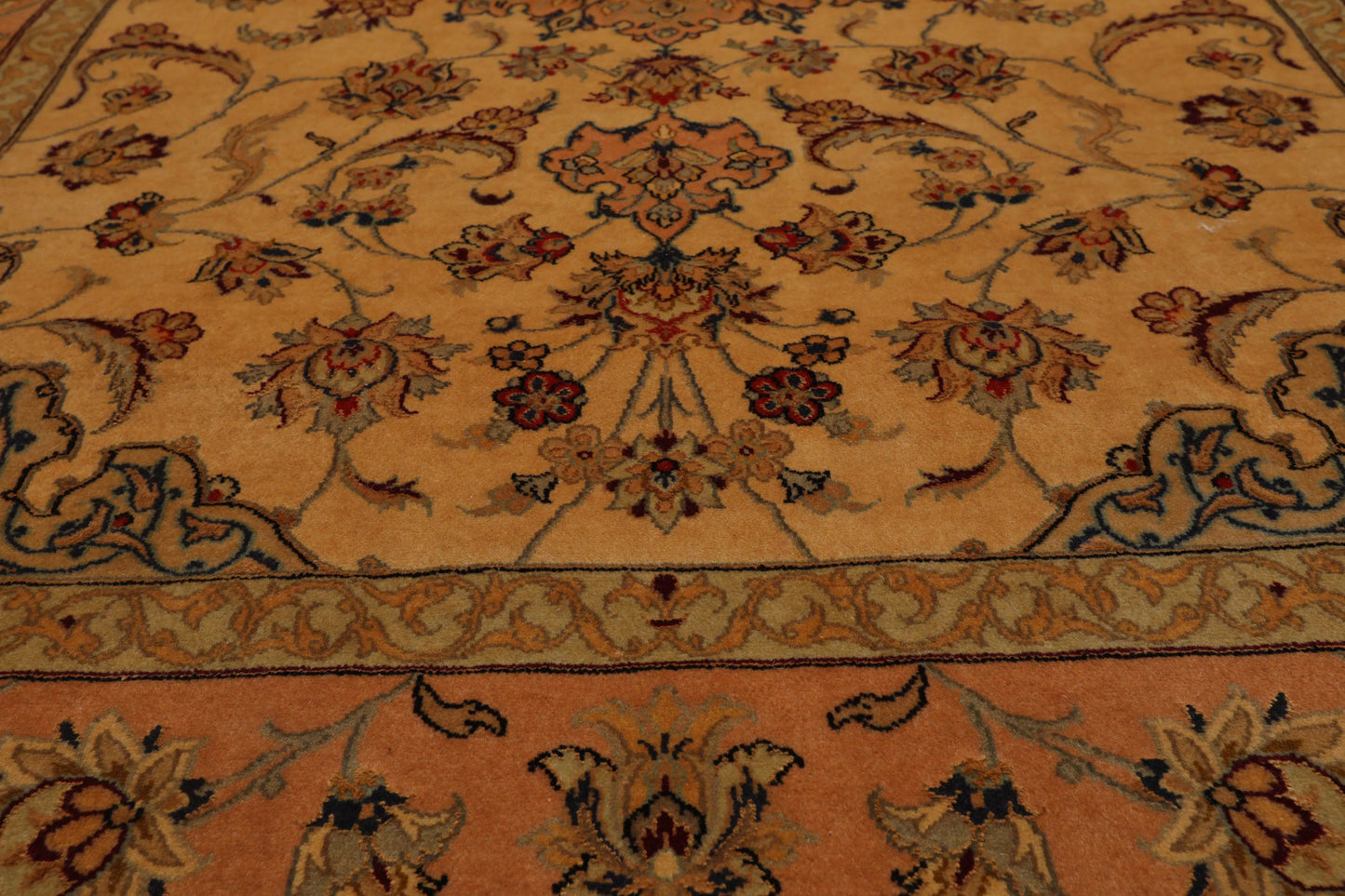 3' 1''x5' 2'' Hand Knotted 100% Pure Silk Traditional Isfahan with 400 KPSI Oriental Area Rug Gold, Peach Color - Concordia Style Boutique