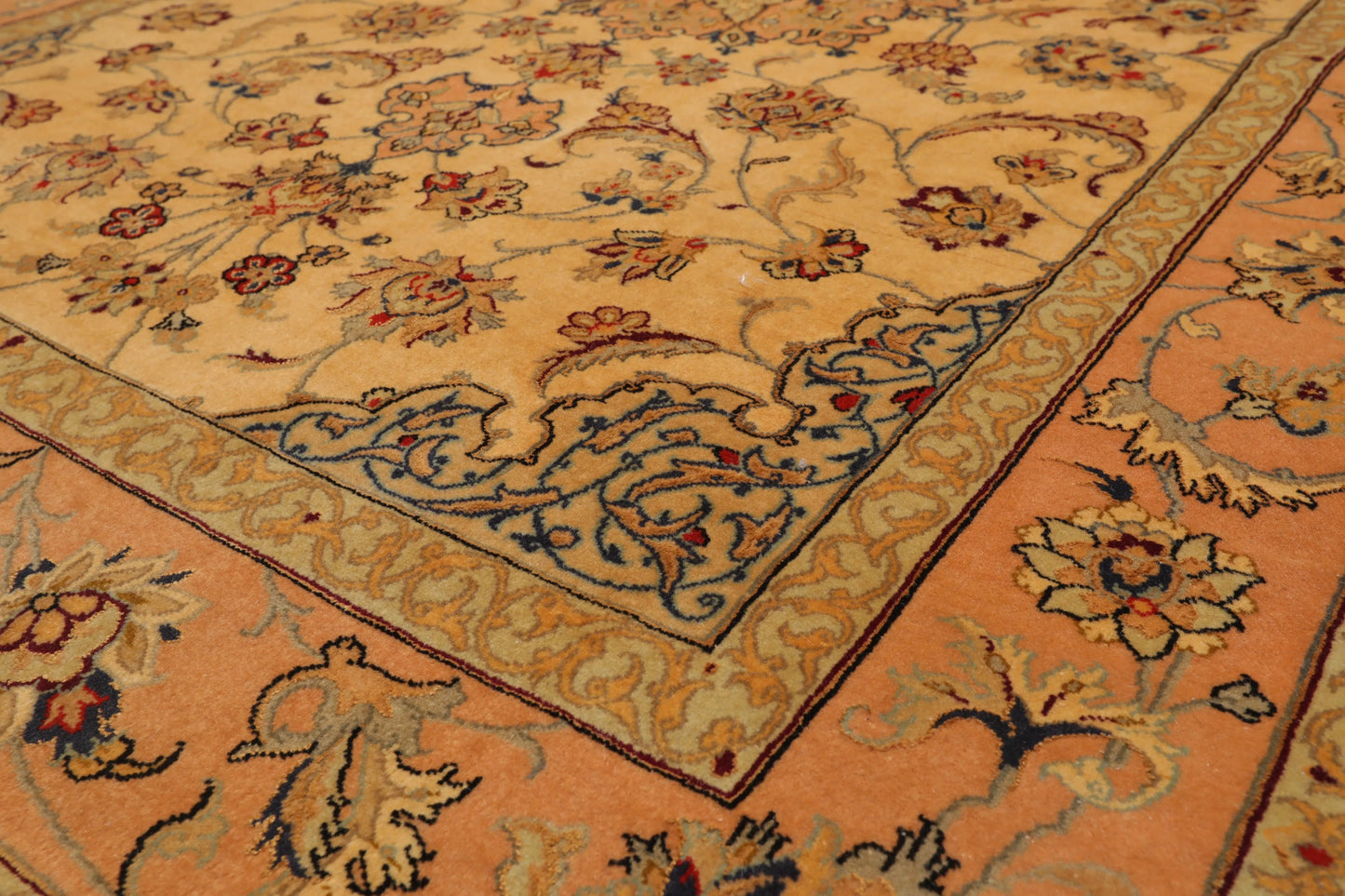 3' 1''x5' 2'' Hand Knotted 100% Pure Silk Traditional Isfahan with 400 KPSI Oriental Area Rug Gold, Peach Color - Concordia Style Boutique