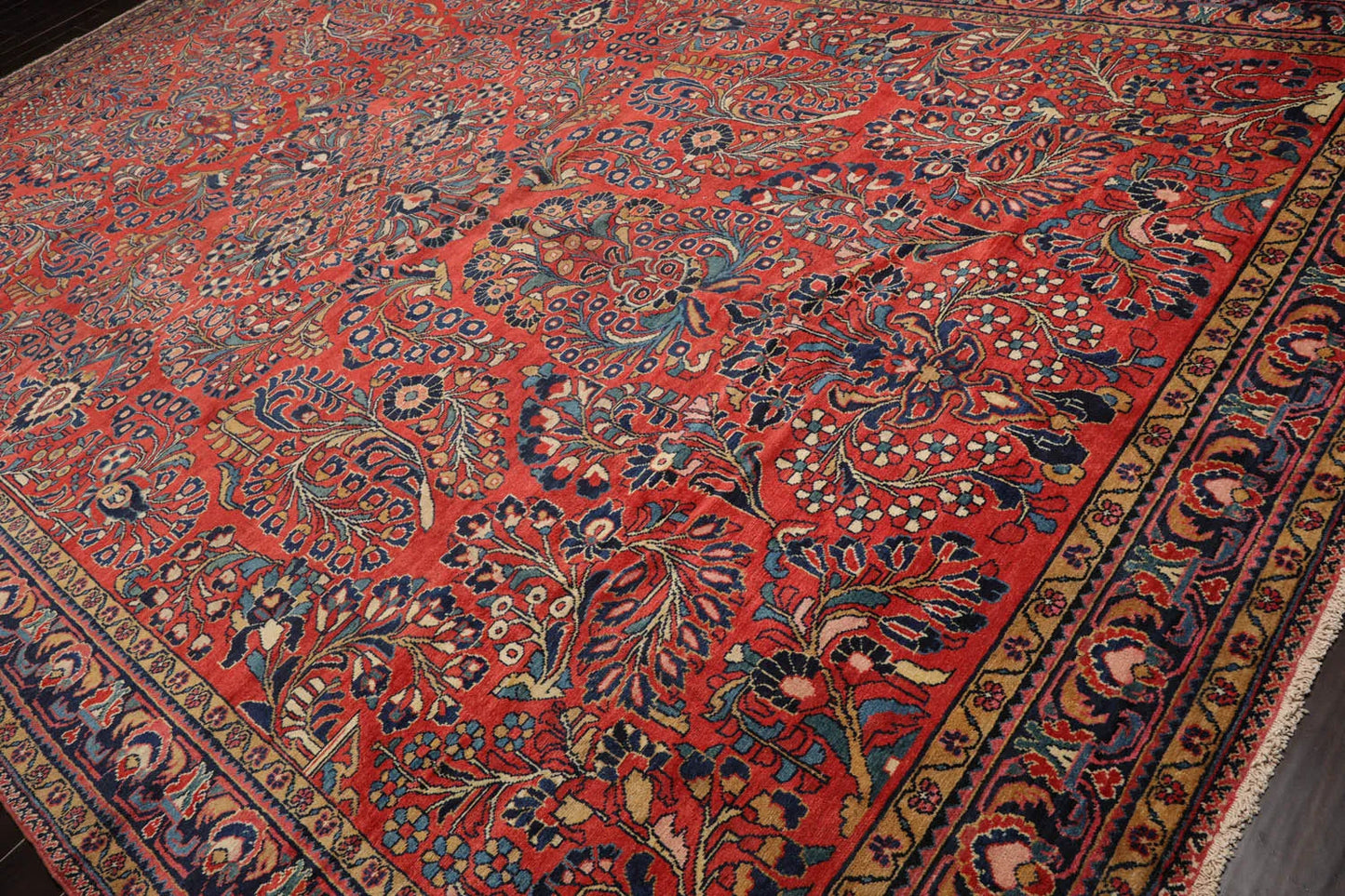 10'4''x16'3'' Burnt Orange, Navy Palace Hand Knotted 100% Wool Vintage Palace Lilihan Traditional Oriental Area Rug - Concordia Style Boutique