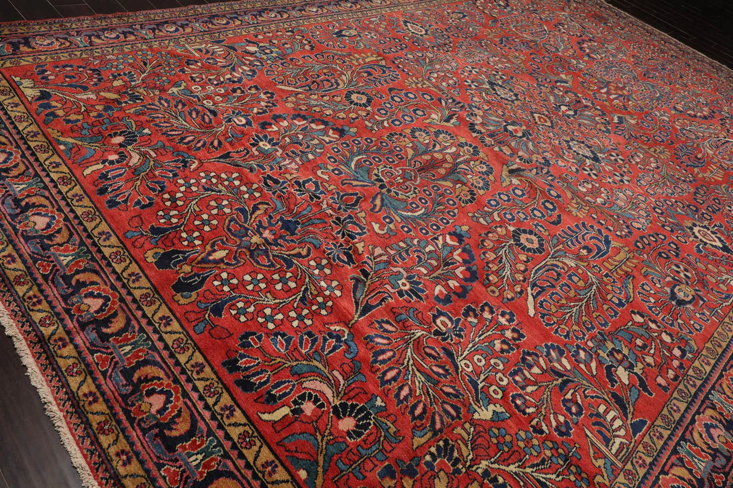10'4''x16'3'' Burnt Orange, Navy Palace Hand Knotted 100% Wool Vintage Palace Lilihan Traditional Oriental Area Rug - Concordia Style Boutique
