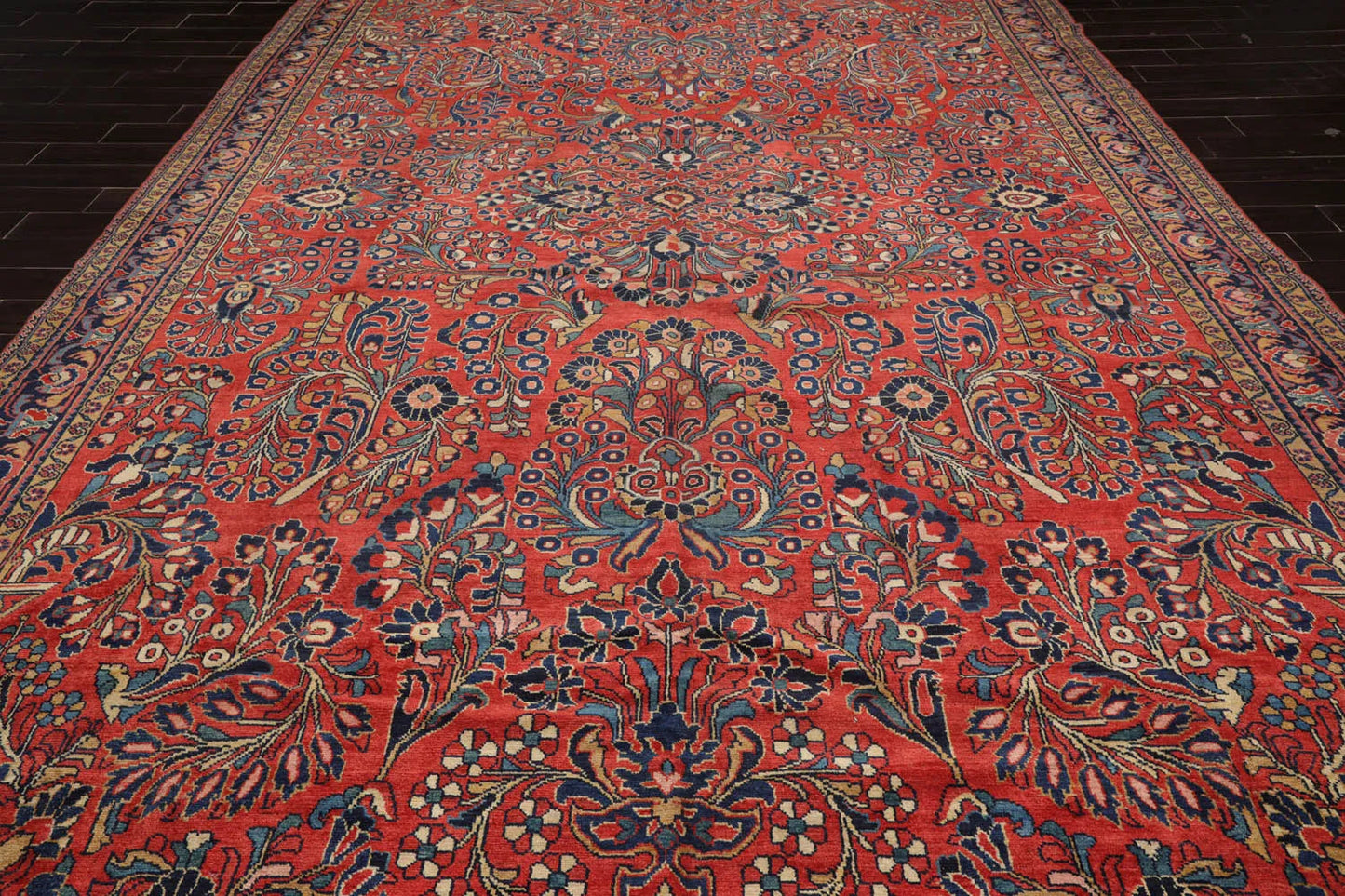 10'4''x16'3'' Burnt Orange, Navy Palace Hand Knotted 100% Wool Vintage Palace Lilihan Traditional Oriental Area Rug - Concordia Style Boutique