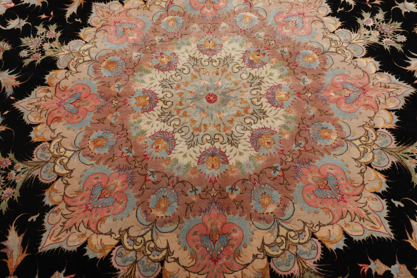 11' 6''x16' 10'' Palace Hand Knotted Wool and Silk Tabriz Traditional 400 KPSI Oriental Area Rug Black, Aqua Color - Concordia Style Boutique