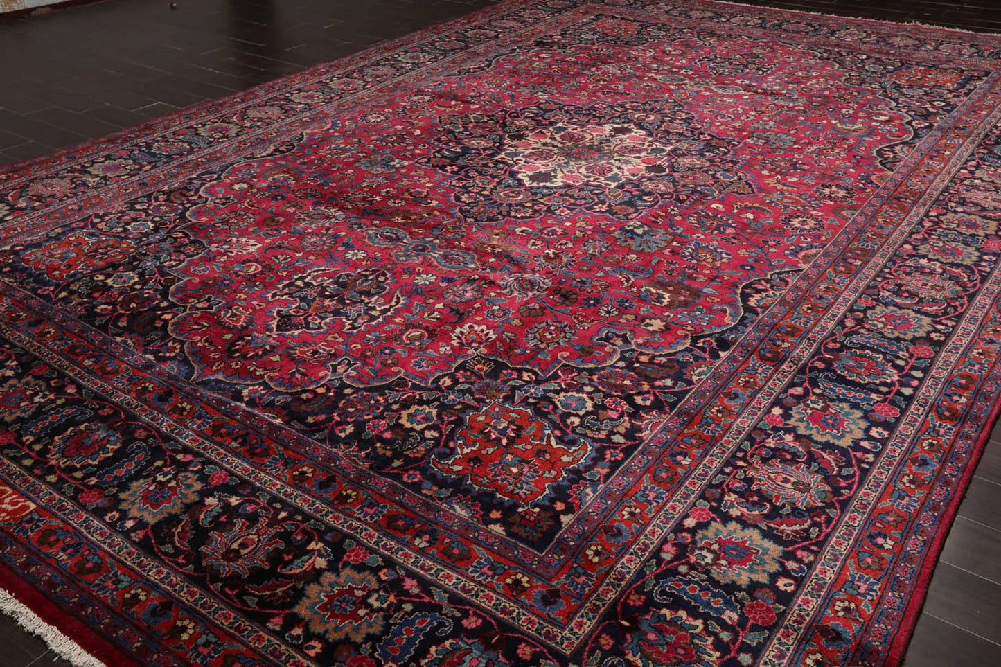 10'9"x16'5" Palace Burgundy Hand Knotted 100% Wool Mashad Traditional 200 KPSI Oriental Area Rug - Premium Persian;Hand Knotted;Palace;Rectangle;Burgundy, Plum, Navy;Traditional;Premium_Rug from Oriental Rug Of Houston - Just $9999! Shop now at Concordia Style Boutique