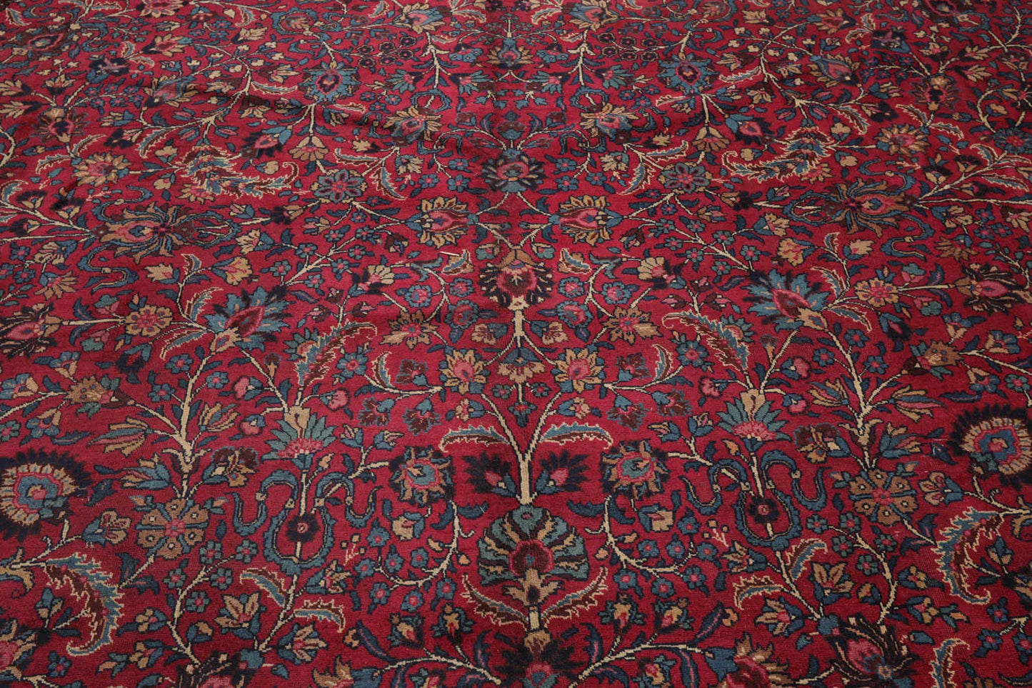 12' 4''x16' 7'' Palace Burgundy, Midnight Blue Hand Knotted 100% Wool Mashad Traditional Oriental Area Rug - Concordia Style Boutique