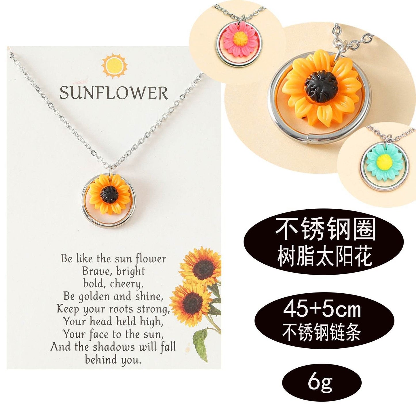 Small Stainless Steel Sunflower Pendant Necklace for Women - Concordia Style Boutique