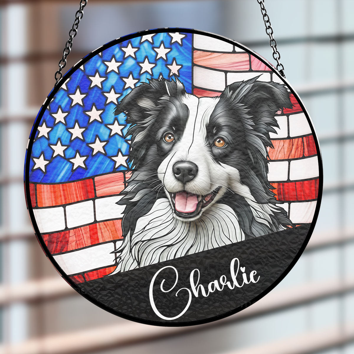 Personalized Custom Window Hanging Suncatcher - " Portrait Dog America" - Add Your Custom Photo - Personalized Gift - Premium Window Hanging Suncatcher from Concordia Style Boutique - Just $31.94! Shop now at Concordia Style Boutique