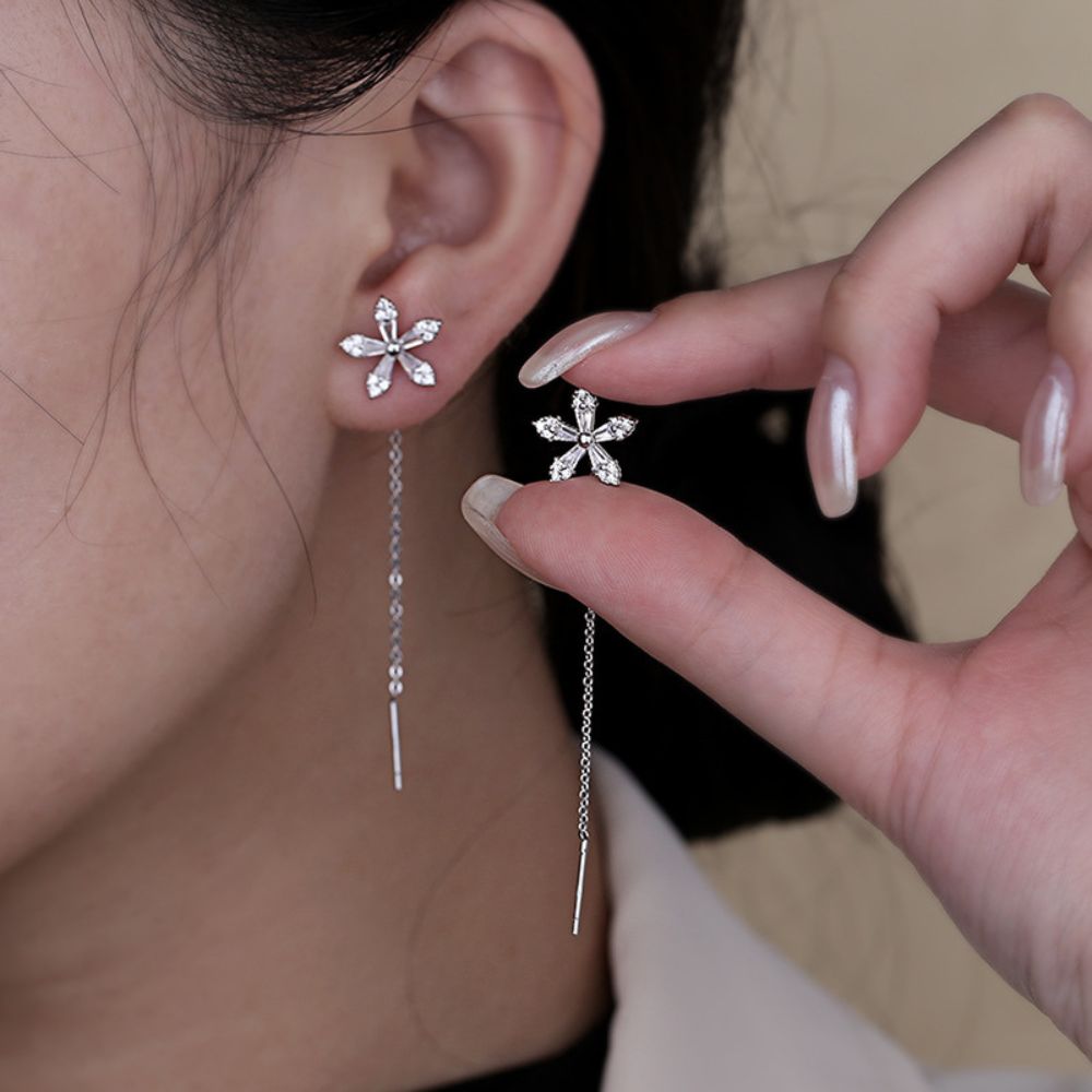 FLOWER THREADER DIAMOND EARRINGS (PAIR) - Concordia Style Boutique