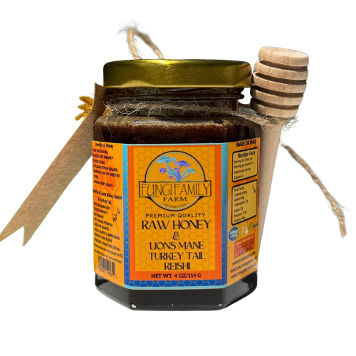 4 0Z Mushroom Infused Honey with Lions Mane, Reishi and Turkey Tail