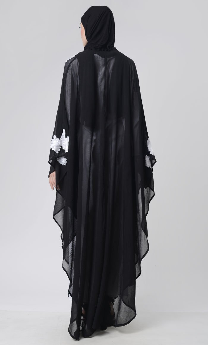 2 Layer Black Embroidered Upper Kaftan Abaya