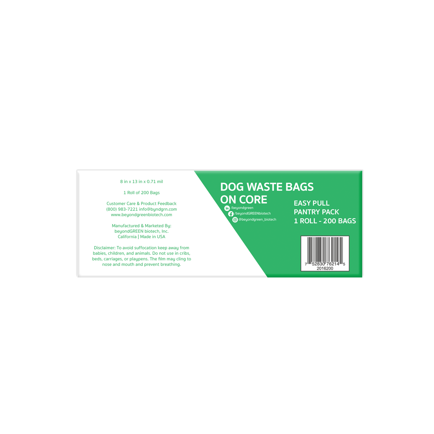 Plant-Based Dog Waste Bags Refill Roll for Park Dispenser - 200 Bags on Roll