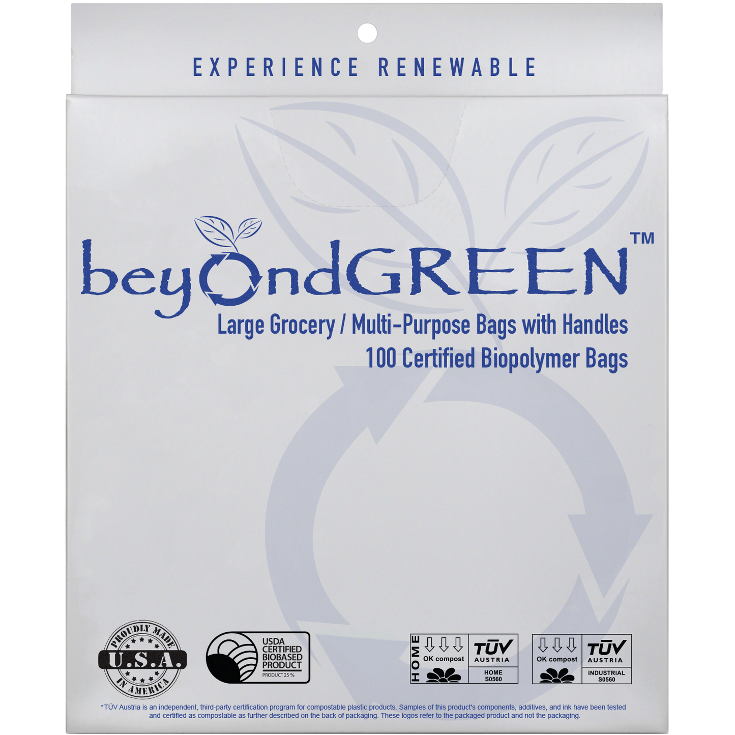 Plant-Based Large Food Safe Multi-Purpose Bags with Handles – 100 Bags