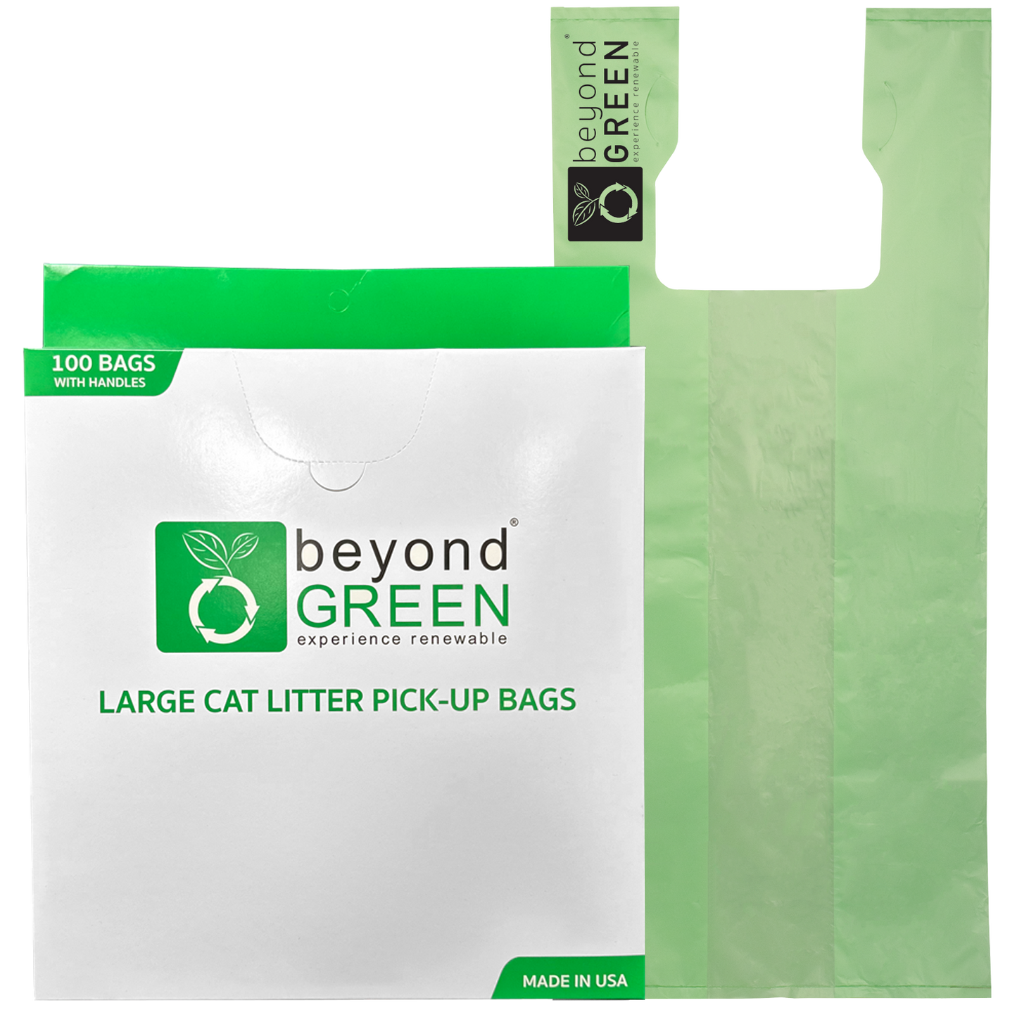 Large Plant-Based Cat Litter Pick-Up Bags with Handles - 100 Bags