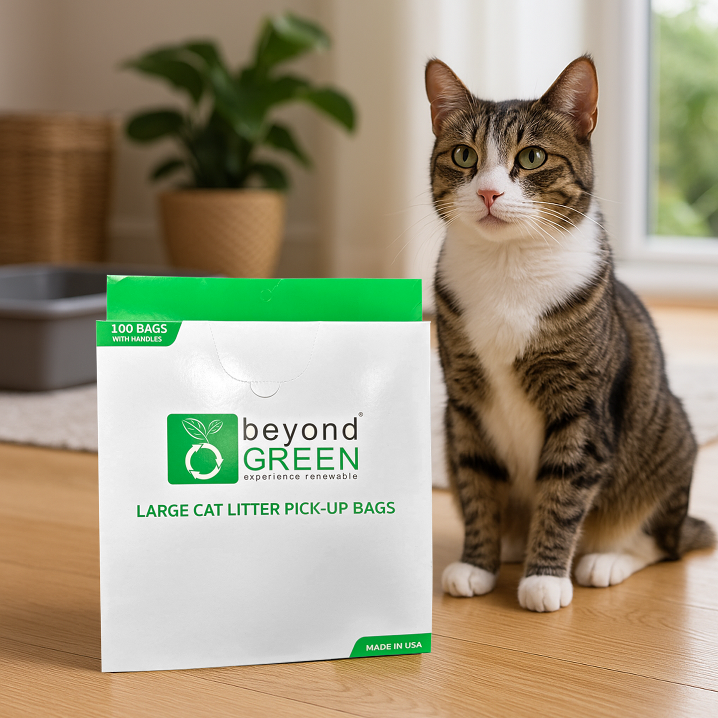Large Plant-Based Cat Litter Pick-Up Bags with Handles - 100 Bags