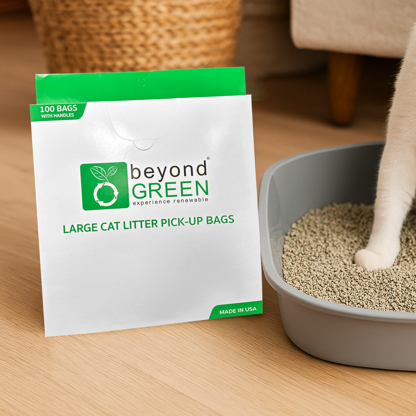 Large Plant-Based Cat Litter Pick-Up Bags with Handles - 100 Bags
