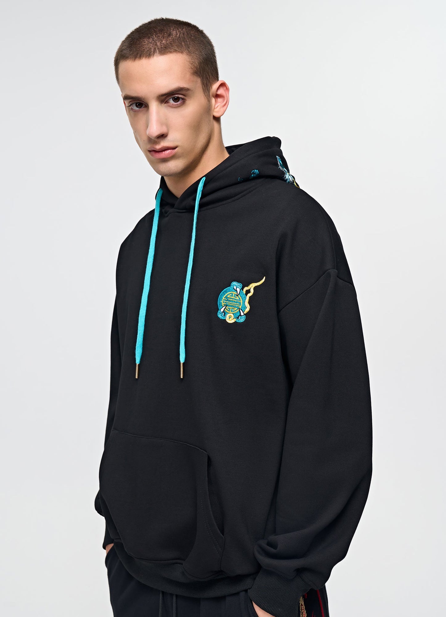 KH9000 Blue Dragon Embroidery Hoodie - Concordia Style Boutique
