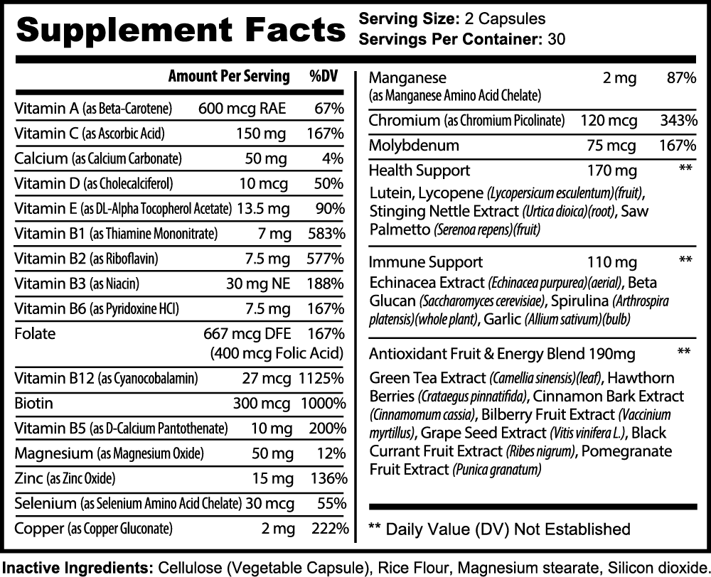 Men's Complete Supplement Tablet with Vitamin A, Vitamin C, Vitamin D, Vitamin E and Zinc for Immune Health Support, B12, Calcium & more, 60 count