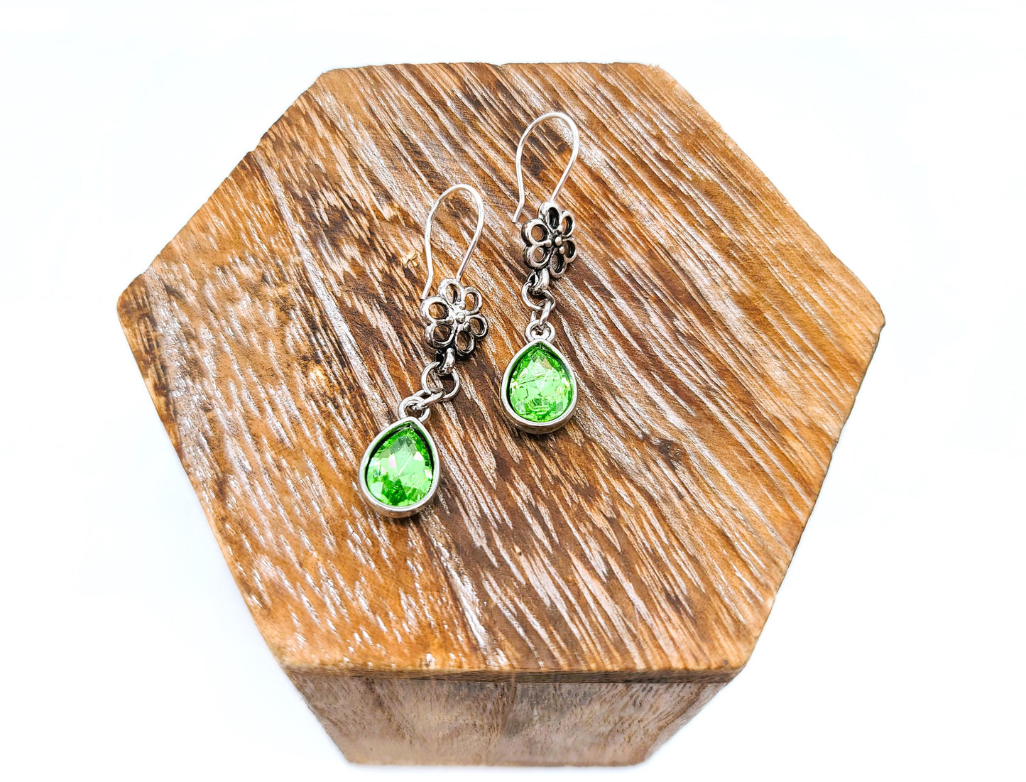 Green Peridot Flower Power Teardrop Earrings