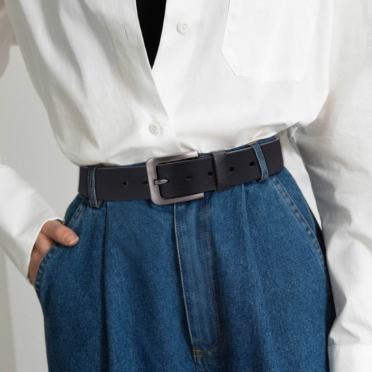 Black Engraved Leather Belt - Concordia Style Boutique