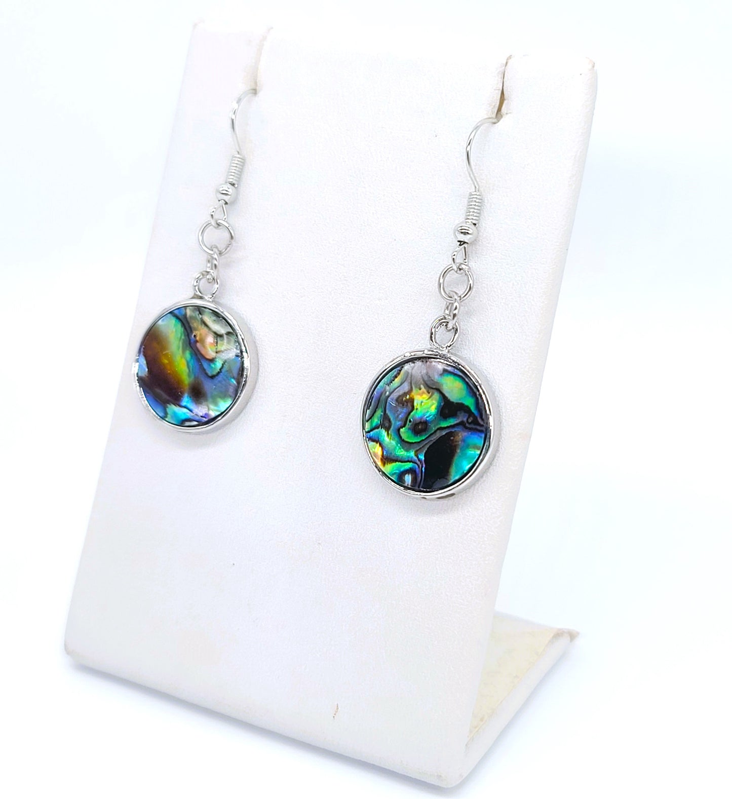 Blue Abalone / Paua Seashell Round Earrings