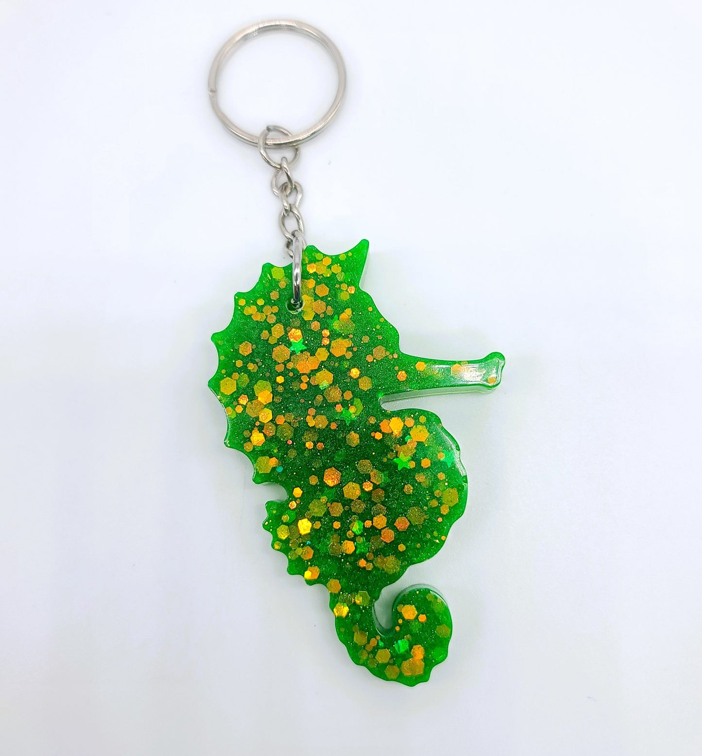 Seahorse Key Chain - Handmade Resin & Glitter Key Chain