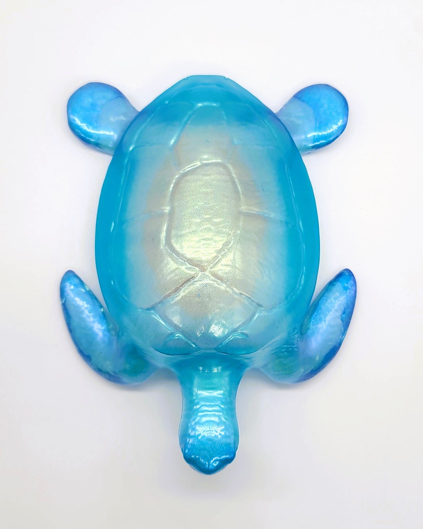 Resin Sea Turtle Figurine - Made w/ Blue Seaglass/Seashells