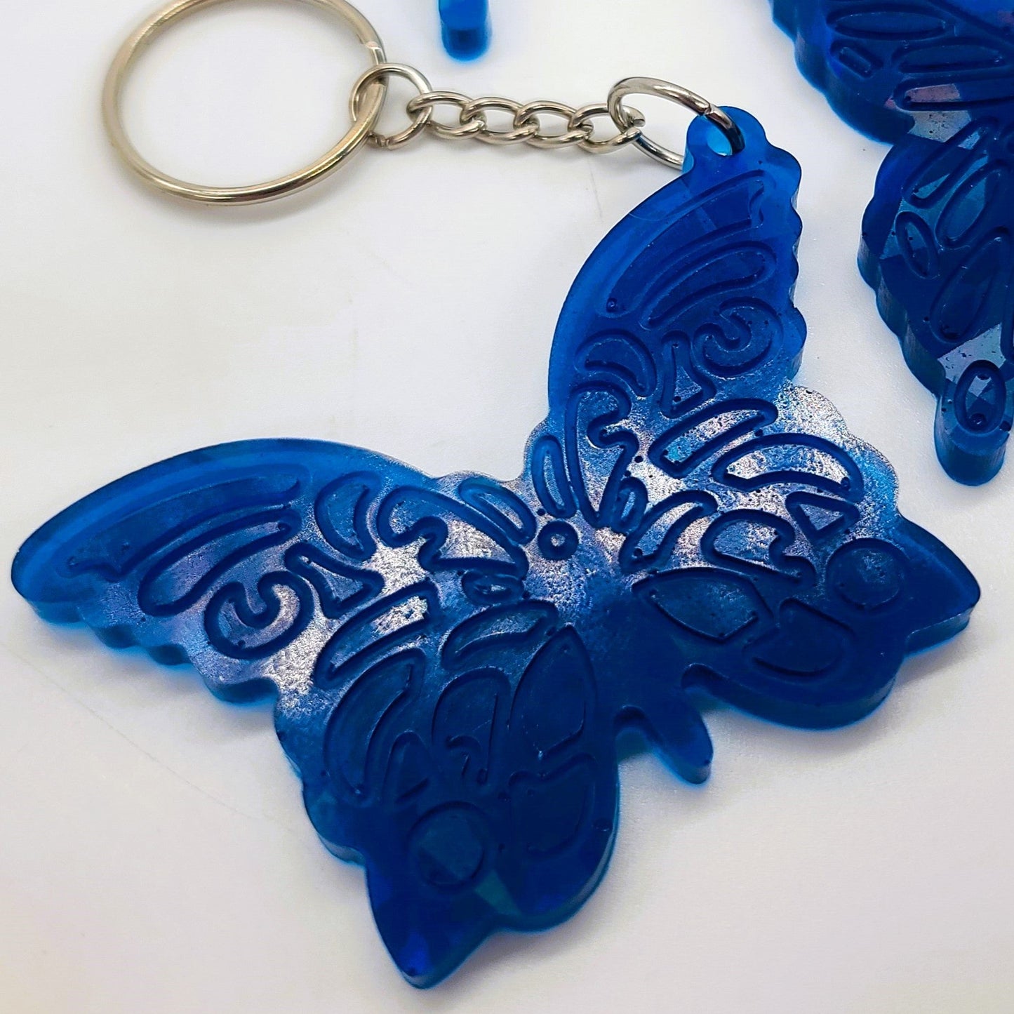 Holographic Resin Dark Blue Butterfly Key Chain