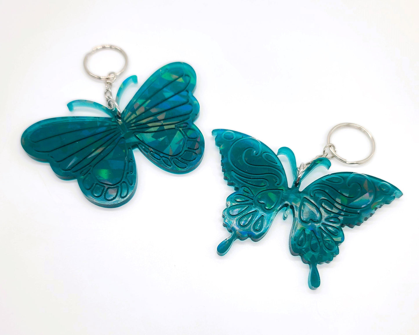 Holographic Resin Dark Teal Butterfly Key Chain