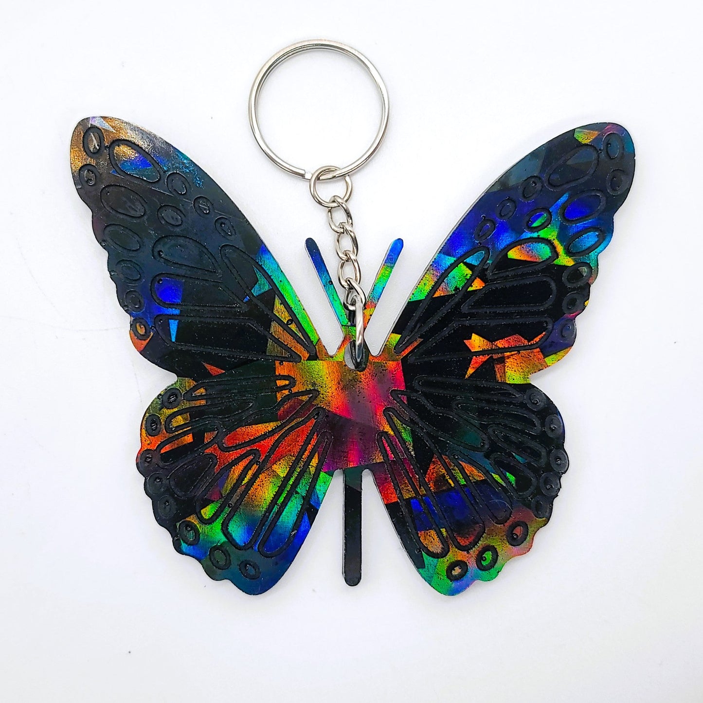 Holographic Resin Black Butterfly Key Chain