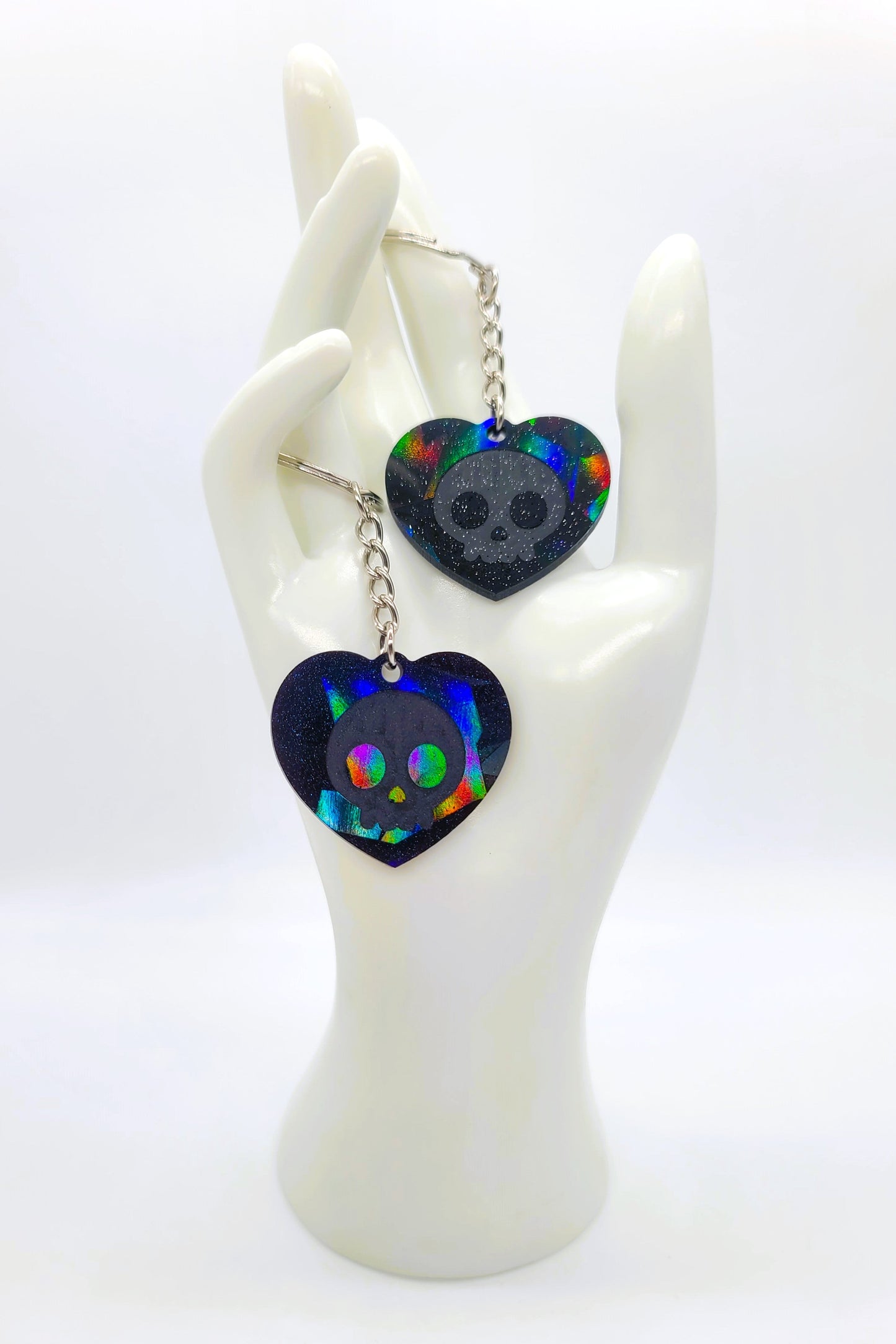 Holographic Skull Heart Key Chain - Eco-Friendly Resin