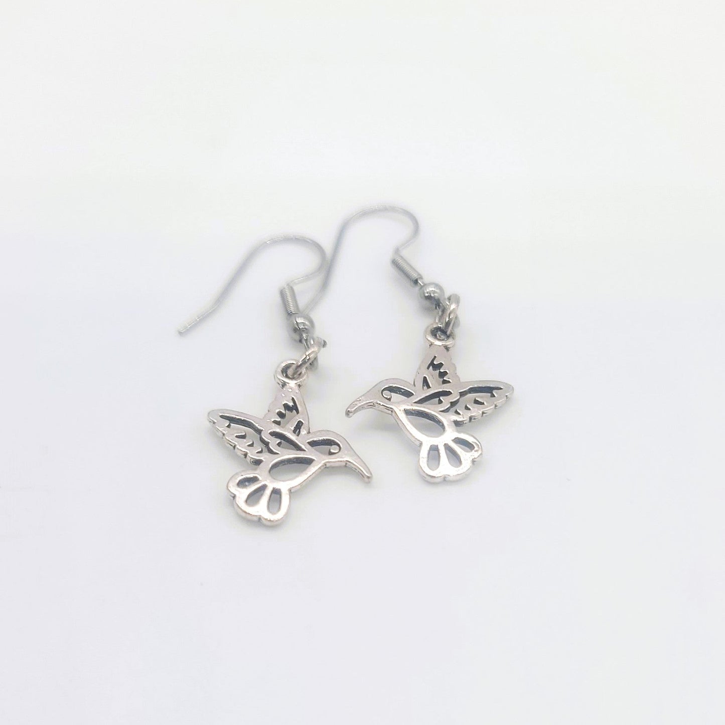 Tiny Silver Hummingbird Dangle Earrings