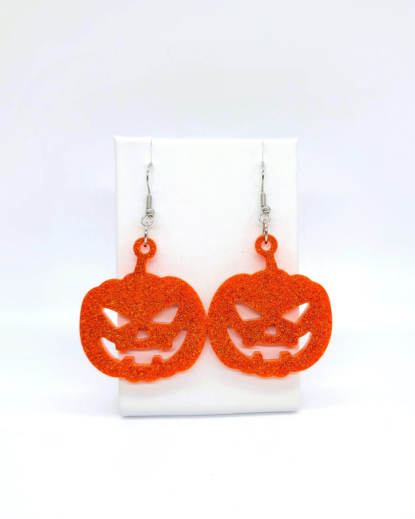 Spooky Halloween Pumpkin Jack-O-Lantern Earrings - Eco-Friendly Resin